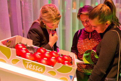Telers van FruitMasters konden de Tessa-appel bekijken en proeven op de Telersdag. - Foto: FruitMasters