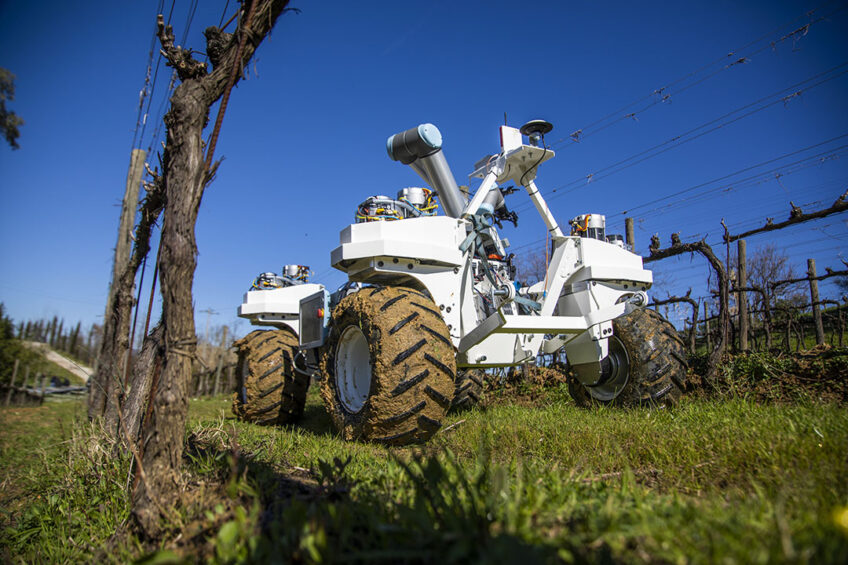 Yanmar R&D Europe werkt samen met partners om deze zelfrijder met erop modulaire robotachtige landbouwtechniek te testen. - Foto: Yanmar
